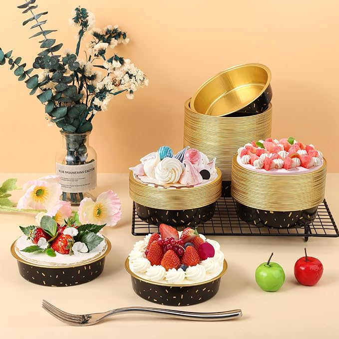 Beasea Disposable Baking Cups, 100 Pack 7.3oz 215ml Aluminum Ramekins Foil Baking Cups 4" Cupcake