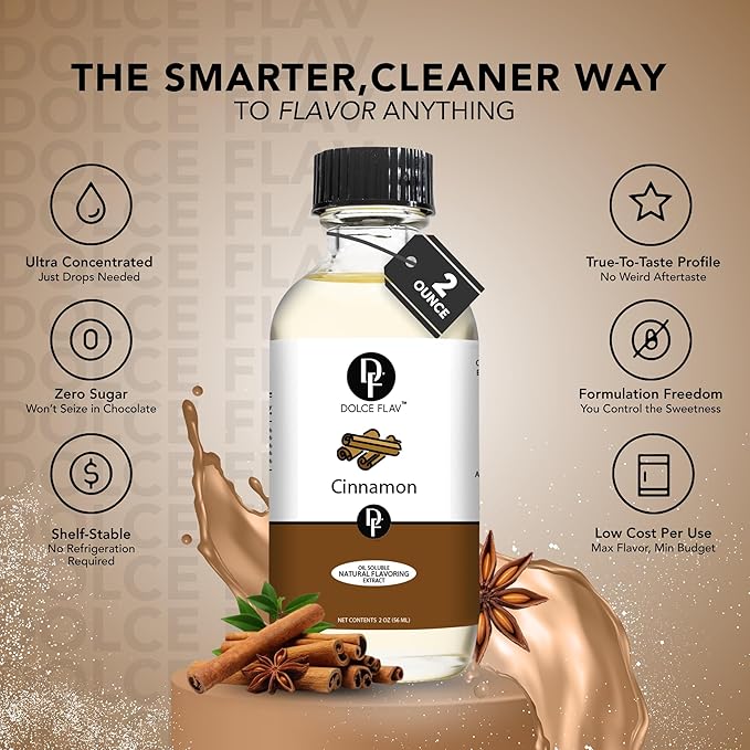 Dolce Flav Natural Cinnamon Extract Oil 2 oz ??Kosher, Sugar-Free, Concentrated Spice Flavor for