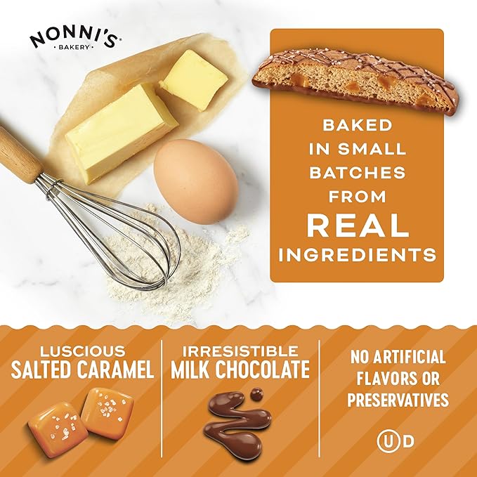 Nonni's Salted Caramel Milk Chocolate Biscotti Cookies ??Individually Wrapped Italian Coffee Snack