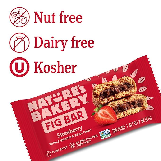 Nature?™s Bakery Whole Wheat Fig Bars, Strawberry, Real Fruit, Vegan, Non-GMO, Snack bar, 7 boxes