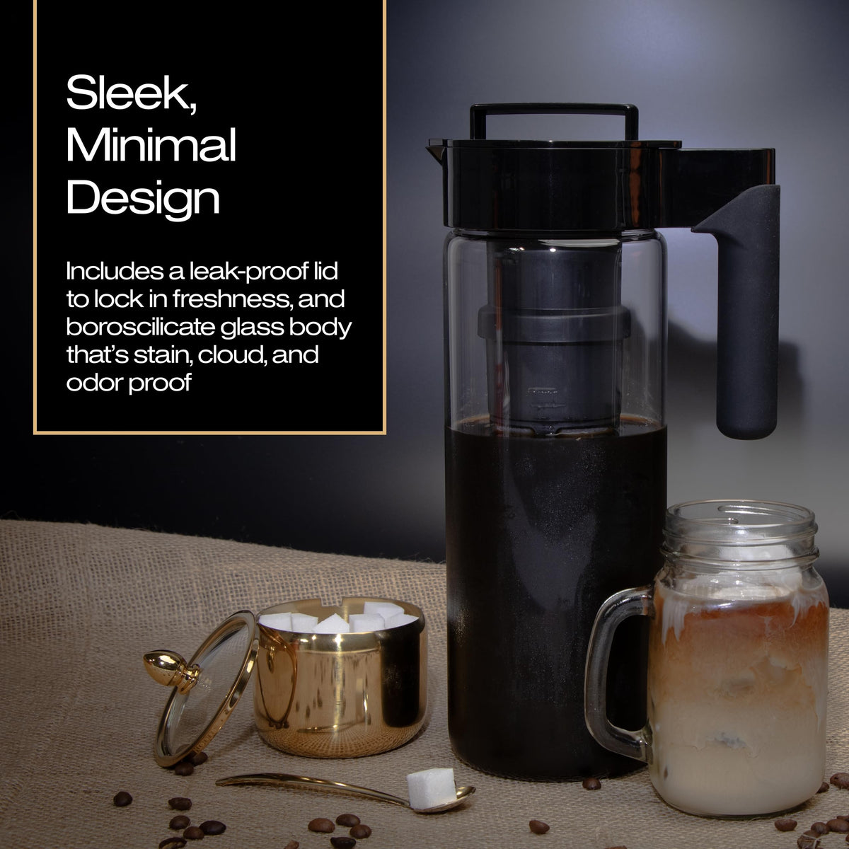 Takeya Glass Cold Brew Coffee Maker for Iced Coffee, Airtight Pitcher, Premium Quality, 2 Quart