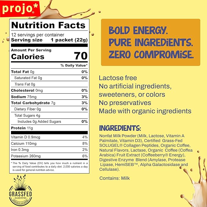 Projo* Power Coffee – Instant Coffee with 11g Protein – Grass-Fed Hydrolyzed Bovine Collagen &