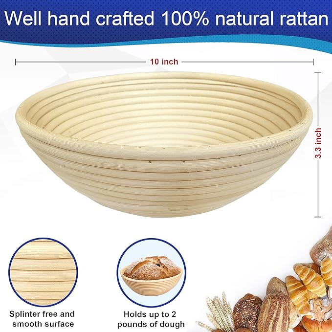 10 Inch Round Bread Banneton Proofing Basket Set of 2 Sourdough Proofing Basket kit for Artisanal