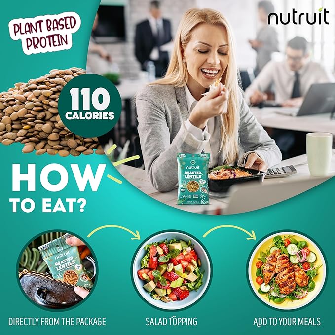 Nutruit Roasted Lentil Snack - Himalayan Salt & Black Pepper Healthy - Vegan, Gluten Free, Non-GMO