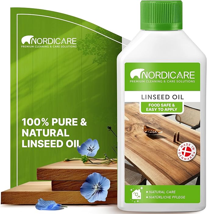 Nordicare Linseed Oil for Wood - 100% Pure & Natural Linseed Oil for Entire Indoor Area - Food-Safe
