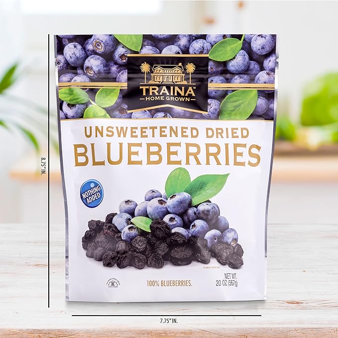 Traina Home Grown Unsweetened Dried Blueberries - Healthy & Non-GMO, Natural Sweet Flavor With No