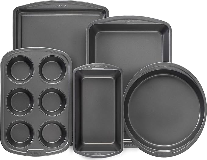 GoodCook Everyday Nonstick Steel 5-Piece Bakeware Set, Gray, Includes Cookie Sheet, Cake Pan, Loaf