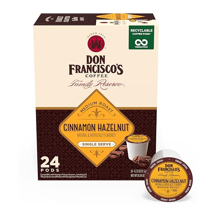 Don Francisco's Cinnamon Hazelnut Flavored Coffee - 24 K-Cup Compatible Single-Serve Pods - 100%