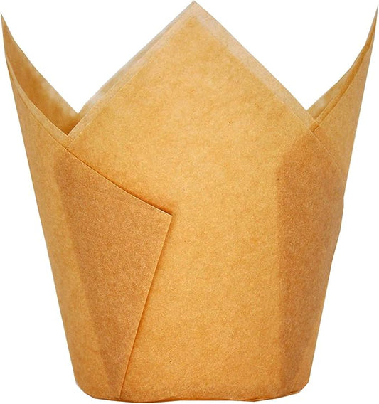 Large Muffin Greaseproof paper Baking cupcake cups, 2-1/4" x 4" Natural Tulip Baking Cup Case of