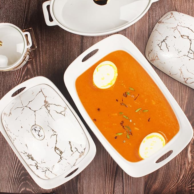 11.5" x 7" Ceramic Casserole Dish with Lid, 1.9 Quart Serving Soup Tureen,Chafing Dish for Buffet