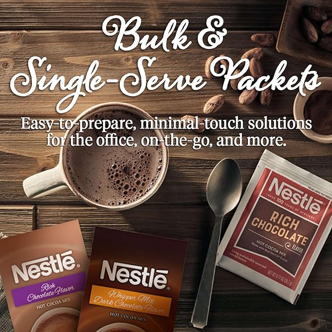 Nestle Hot Chocolate Packets, Hot Cocoa Mix, No Sugar Added and Fat Free, Bulk Pack, 0.28 oz Packet