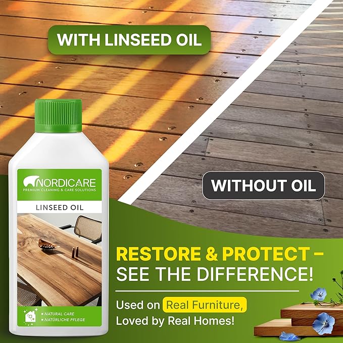 Nordicare Linseed Oil for Wood - 100% Pure & Natural Linseed Oil for Entire Indoor Area - Food-Safe