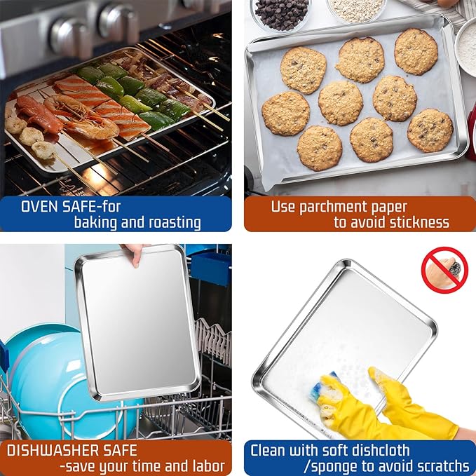 P&P CHEF 12.5 Inch Baking Cookie Sheet, Oven Pan Tray Stainless Steel Sheet Pan for Kitchen, Oven
