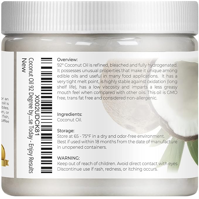 velona Coconut Oil 92 Degree 16 fl oz | 100% Pure and Natural Carrier Oil | in jar | Refined, Cold