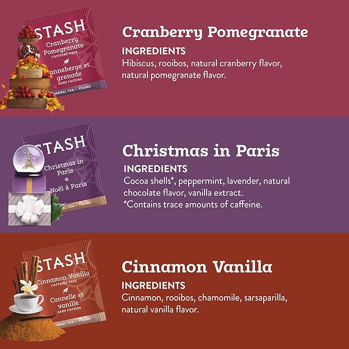 Stash Tea Holidays Are Here Variety Pack Sampler Assortment - Caffeinated, Non-GMO Project Verified