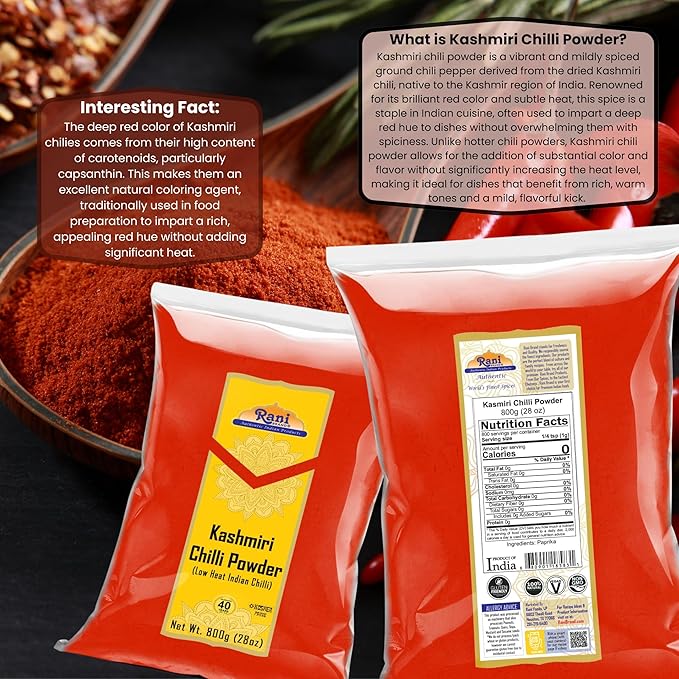 Rani Kashmiri Chilli Powder (Deggi Mirch, Low Heat) Ground Indian Spice 28oz (800g) ~ All Natural