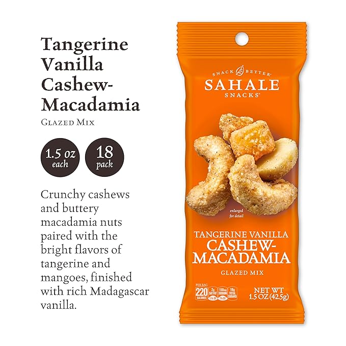 Sahale Snacks Tangerine Vanilla Cashew-Macadamia Glazed Mix,1.5 oz Grab & Go Bags(18