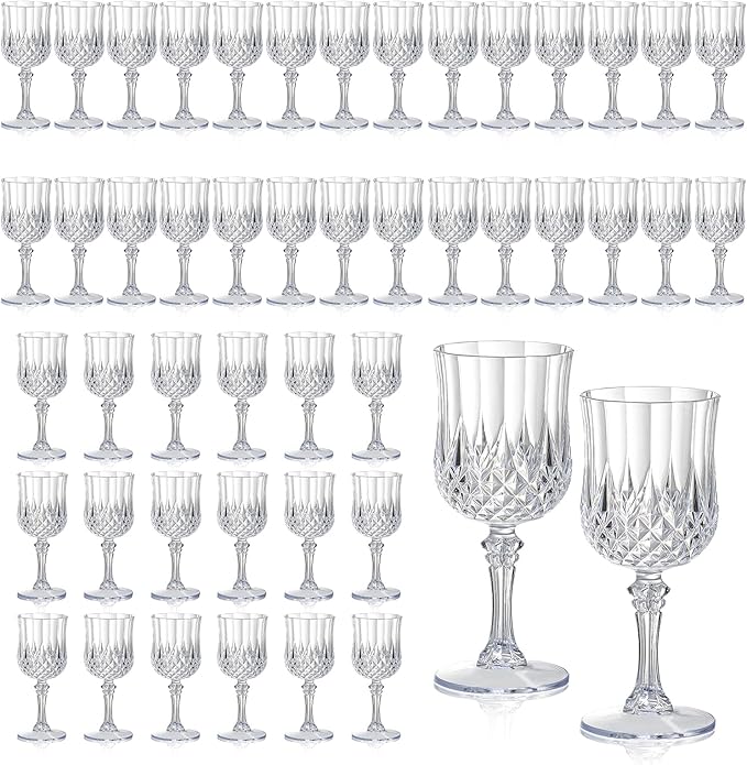 XUWAIDSGN 48 Pcs 7oz Plastic Vintage Wine Glasses Drinking Glasses Unbreakable Wedding Glassware