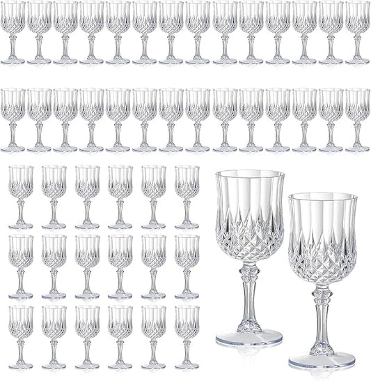 XUWAIDSGN 48 Pcs 7oz Plastic Vintage Wine Glasses Drinking Glasses Unbreakable Wedding Glassware