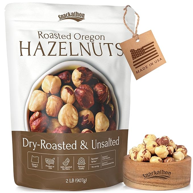 Snackathon Roasted Oregon Hazelnuts, Unsalted, Dry Roasted, Whole Filberts, Premium Natural Nuts