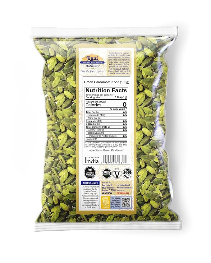 Rani Green Cardamom Pods Spice (Hari Elachi) 3.5oz (100g) ~ All Natural | Vegan | Gluten Friendly |