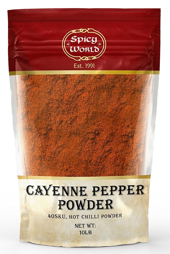 Spicy World Cayenne Pepper Powder Ground Chili Pepper 10 Pound Bulk Bag - 40K SHU, Hot Chilli Powder