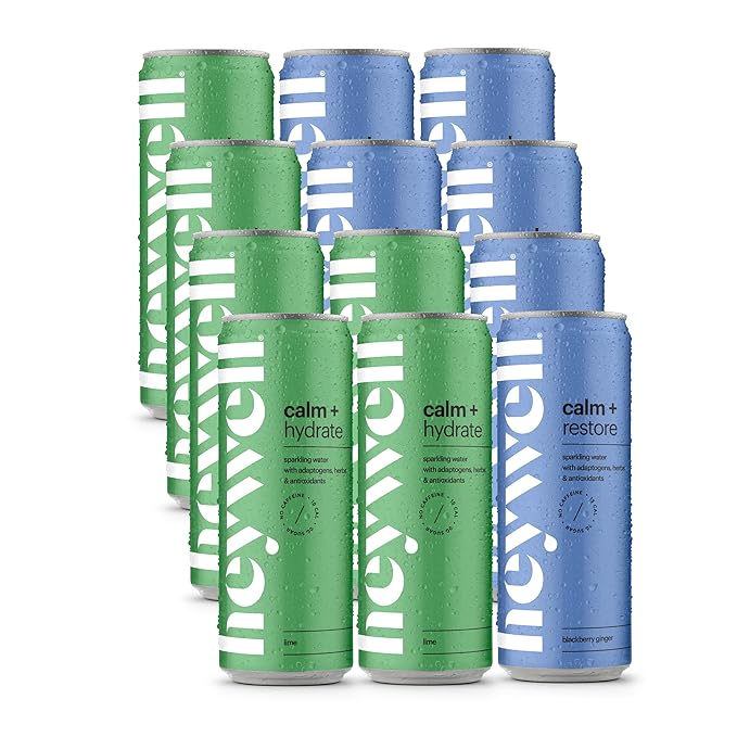 Heywell Sparkling Adaptogenic, Calm Variety Pack, 12 Fluid Ounce (Pack of 12) - Organic, Non GMO