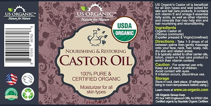 US Organic Castor Oil, USDA Certified Organic,Expeller Pressed, Hexane Free, 100% Pure & Natural