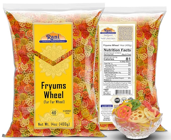 Rani Far Far/Fryums (Wheat & Tapioca Pellet) Wheel Shape 14oz (400g) ~ Vegan, Kosher, Uncooked
