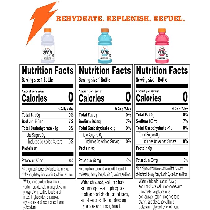 Gatorade G Zero Sports Drink, Glacier Freeze, Glacier Cherry, Berry Variety Pack, 12 Fl Oz (Pack of
