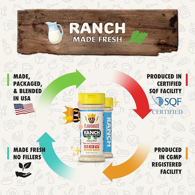Ranch Seasoning by Flavor God, Sugar Free Ranch Substitute Low Sodium Seasoning, Gluten-Free Dry