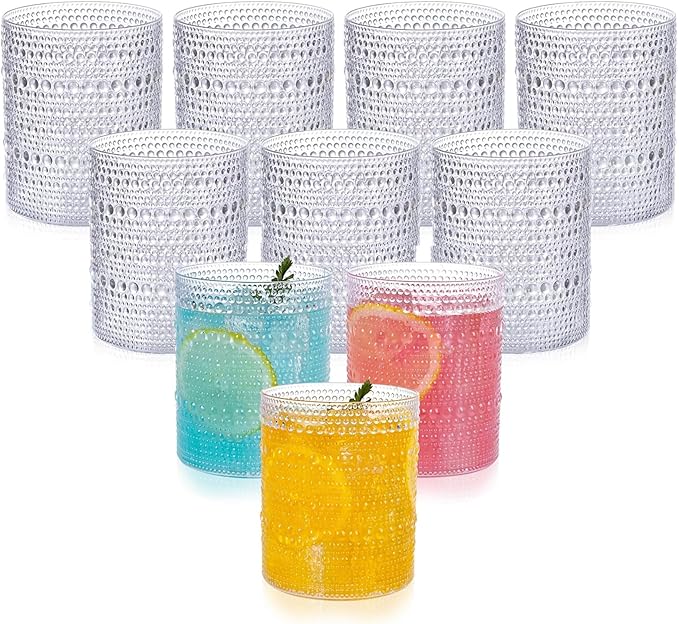 YOUBET 24PCS Plastic Hobnail Drinking Glasses - 14 Oz Clear Vintage Glasses Drinkware - Disposable