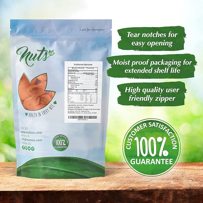 NUTS U.S. - California Sun Dried Fancy Apricots | Juicy and Tangy Flavor | No Sugar or Color Added
