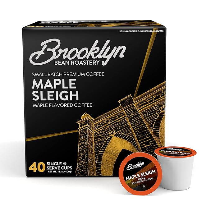 Brooklyn Beans Maple Sleigh Gourmet Coffee Pods - Compatible with Keurig 2.0 K Cup Brewers, 40