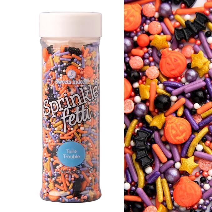 Sweets Indeed Toil & Trouble Halloween Sprinklefetti Mix ??4 oz Jar | Sprinkles with Pumpkins