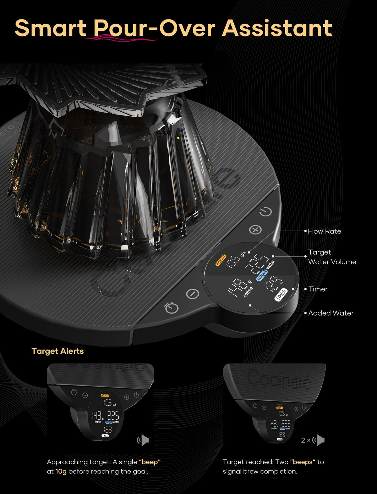 Cocinare Balance Lite Coffee Scale with Timer, 3kg/0.1g Precision Digital Scale for Pour-Over