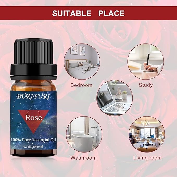 BURIBURI Rose Essential Oil for Diffuser, Massage, Soap, Candle, Perfume Making - 100% Pure