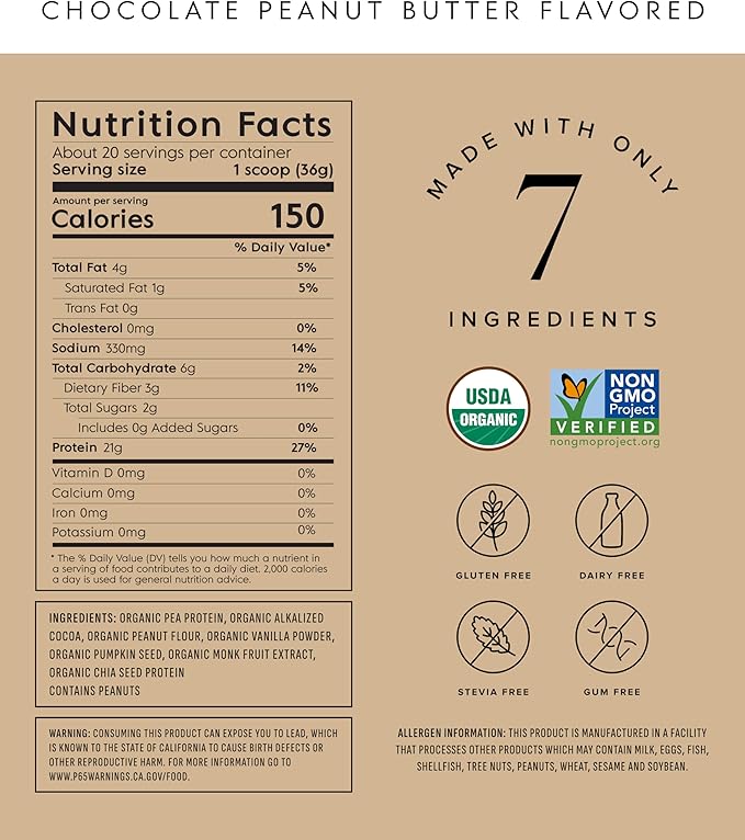 Truvani Vegan Pea Protein Powder | Chocolate Peanut Butter | 20g Organic Plant Based Protein | 20