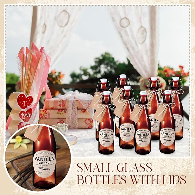 Vesici 12 Sets Swing Top Glass Bottles Set Amber Homemade Vanilla Extract Bottles with Stoppers