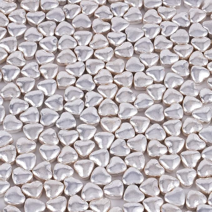 Kasvan Silver Heart Shapes Sprinkles - Edible Candy Pearls 100g/3.58 Oz, Mix Size, Baking Cake