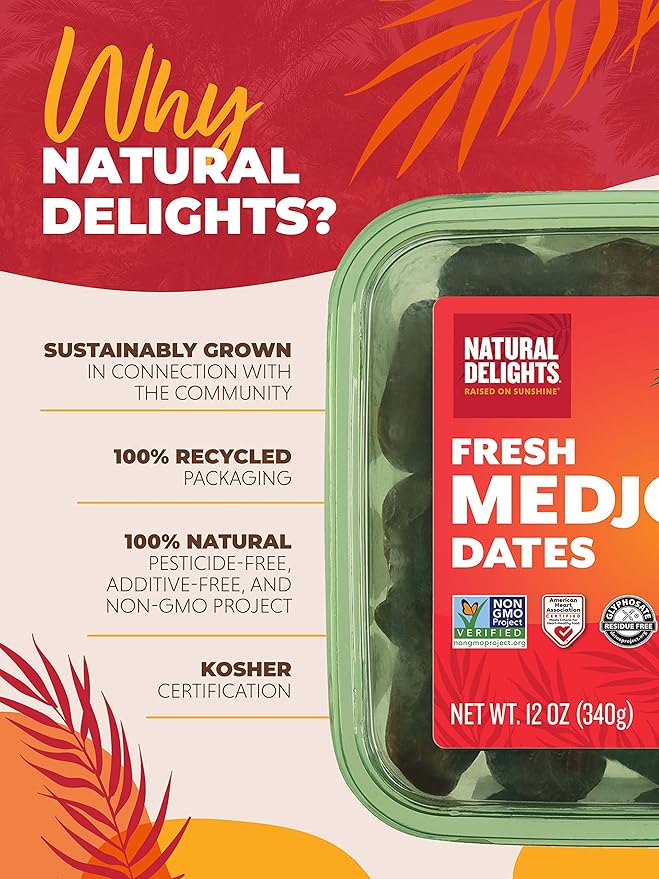 Natural Delights Medjool Dates – Large & Plump, Whole Non-GMO Verified, Good Source of Fiber