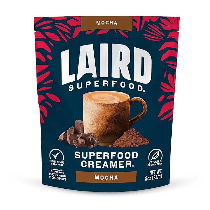 Laird Superfood Non-Dairy Coffee Creamer Mocha, Shelf-Stable Superfood Non-Dairy Powder Creamer