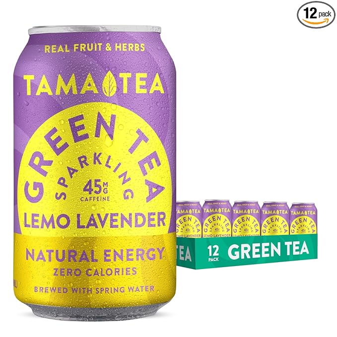 Tama Tea Sugar-Free Sparkling Green Tea, Lemo Lavender – Organic & Naturally Energizing – Zero