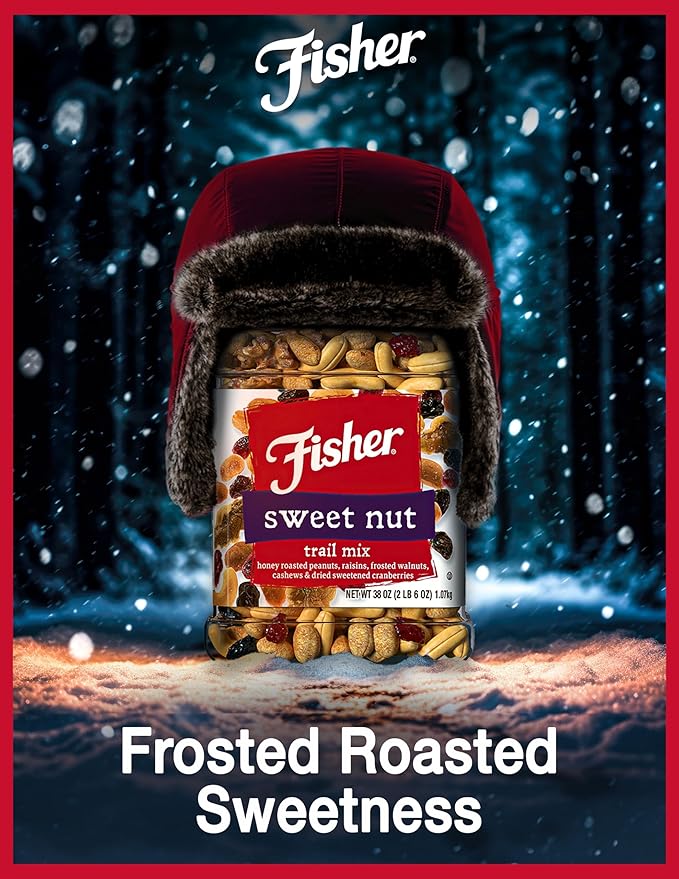 Fisher Snack Sweet Nut Bulk Trail Mix, 38 oz (Pack of 1), Honey Roasted Peanuts, Raisins, Frosted
