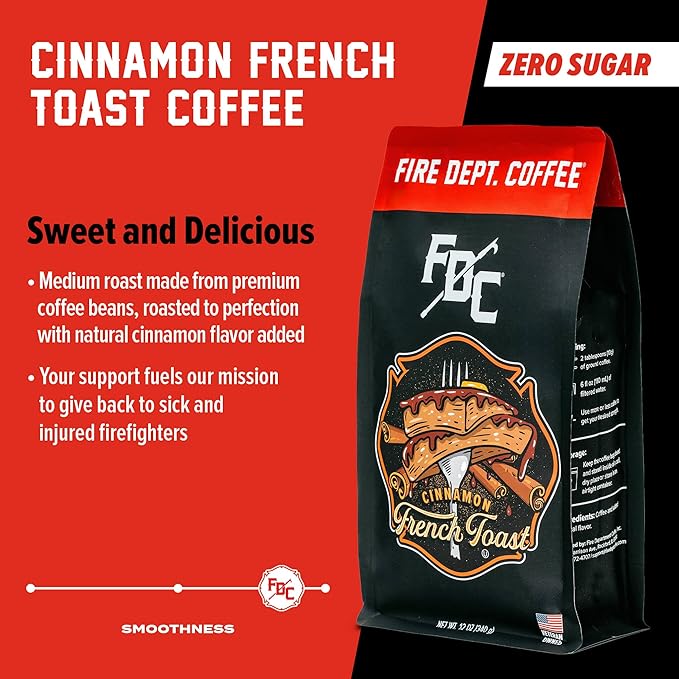 Fire Department Coffee - Gives Back to Firefighters - Cinnamon French Toast Ground Coffee - Roasted