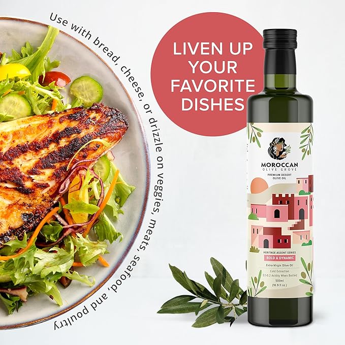 MOROCCAN OLIVE GROVE - The Red Olive Oil, Bold & Dynamic Cold-Pressed Desert Olive Oil Extra