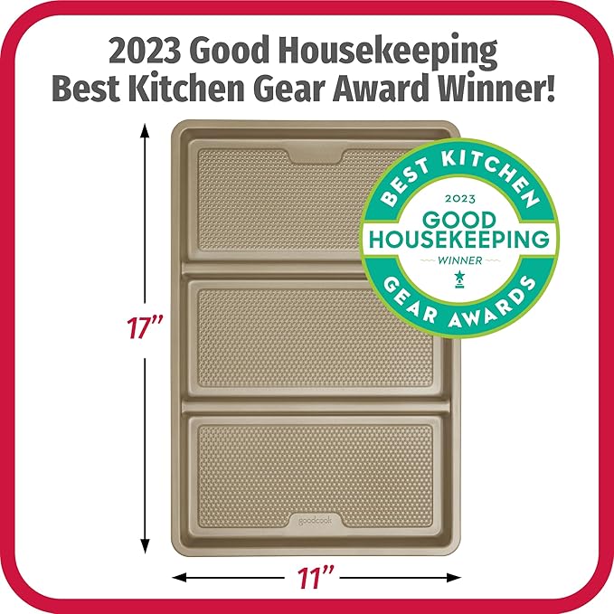 GoodCook 11” x 17” Non-Stick Divided Sheet Pan – 3-in-1 Textured Cooking Pan, Baking Dish
