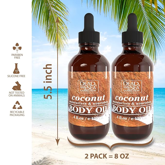 Dead Sea Collection Body Oil for Dry Skin- Scented Coconut ??Vitamin E Moisturizing & Nourishing
