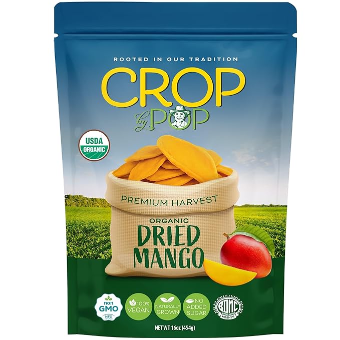 CROP BY POP - Organic Sun Dried Mango Slices, No Sugar Added, Unsulphured (16oz, 1 LB) Bulk Dry