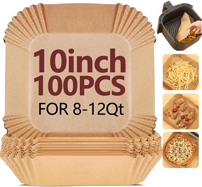 10 Inch Air Fryer Liners Disposable-100PCS Square Parchment Paper Liners,Heat Resistant &